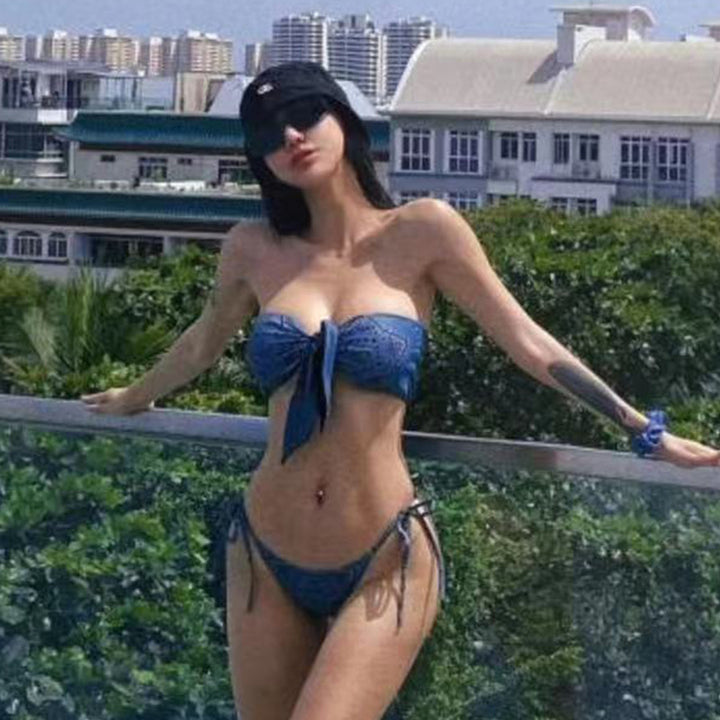 Dame bikini-sæt med raffineret knude-udseende og stilfulde sidesnøringer Stilla