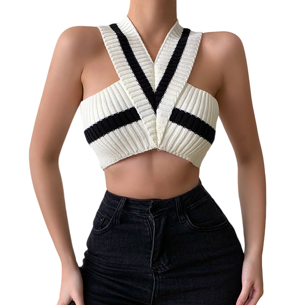 Dame Cropped Top med V-udskæring og strukturmønster Stilla