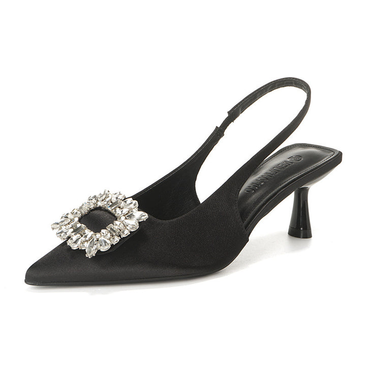 Dame Elegant Spids Tå Slingback Sko med Rhinestone Detaljer Stilla