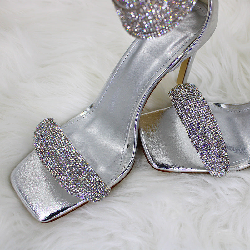 Femme Elegante Open-Toe Stiletto Sandaler med dekorativ ankelbånd Stilla