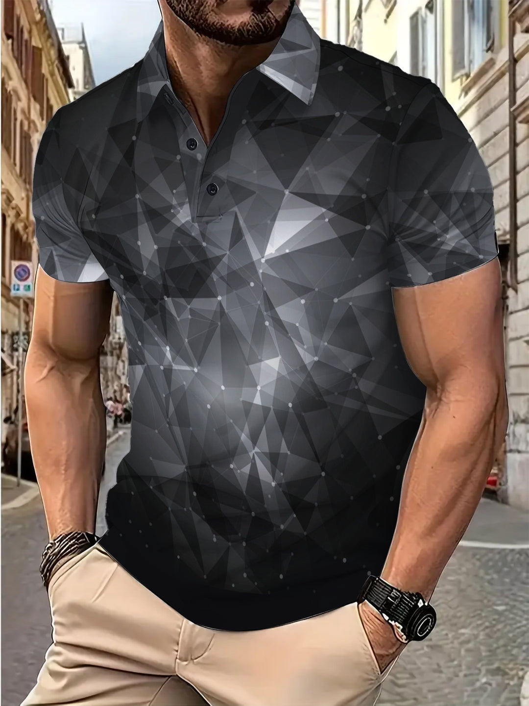 Herrer Poloshirt med moderne geometrisk strukturdesign og åndbare egenskaber Stilla