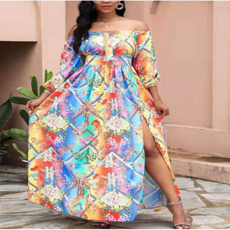 Dame Off-Shoulder Maxikjole med Slids Stilla