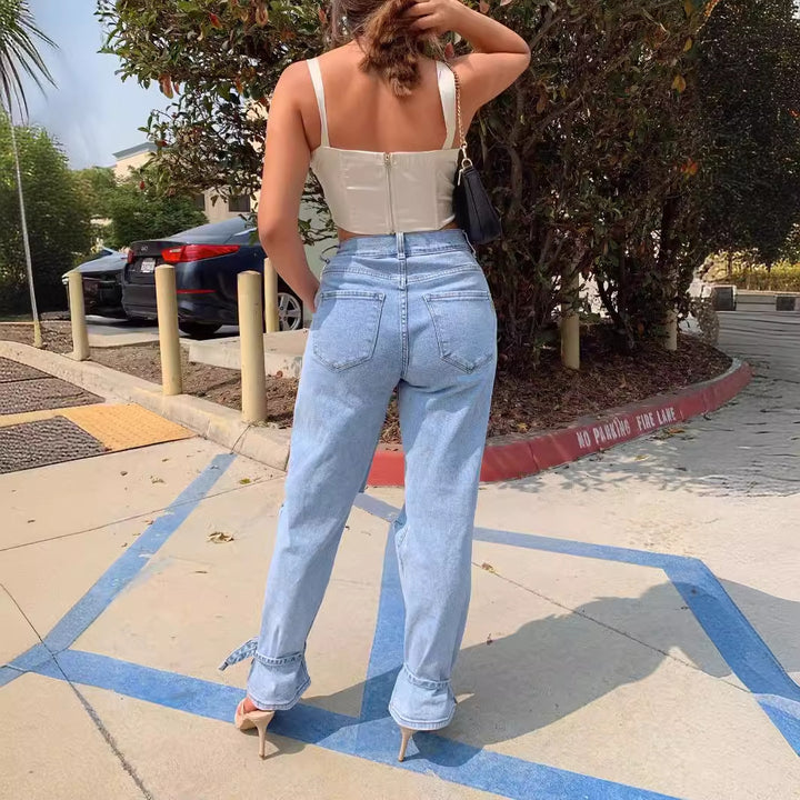Dame Boyfriend-jeans i afslappet relaxed-fit med moderne riv-detaljer Stilla