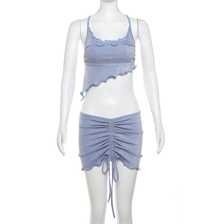 Dame sommertop med raffineret cut-out og rynket skørt Stilla