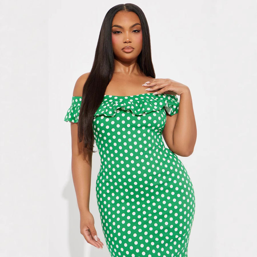 Dame Elegant Maxikjole med Ruffle detaljer og Polka Dots Skovae