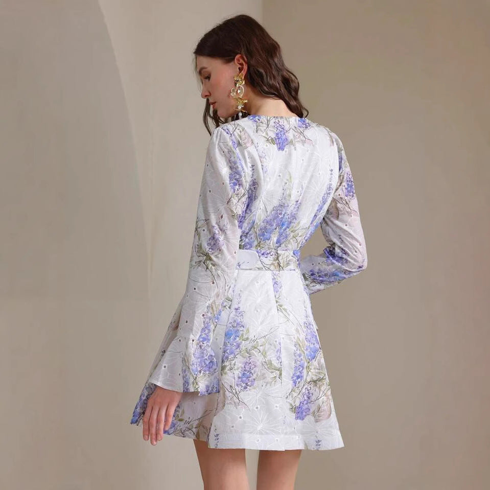 Dame Floral Bellærme Mini Kjole Stilla