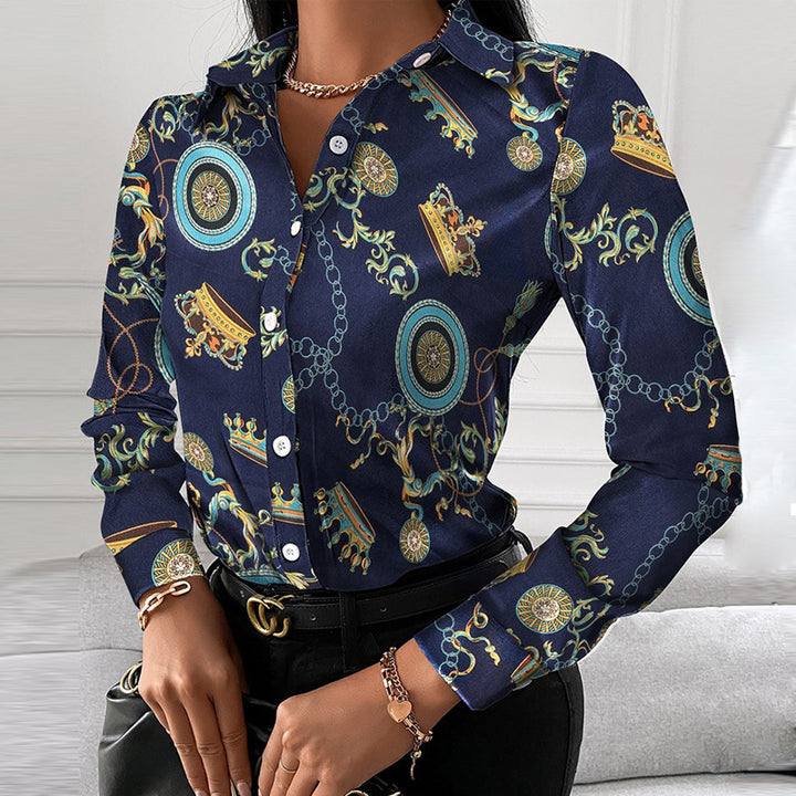 Dame Elegant Bluse med kunstnerisk kædemønster Stilla