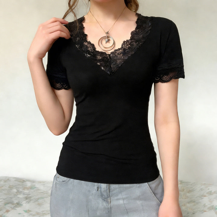 Dame Elegant Spids-T-shirt med V-hals og Kortærmet Skovae
