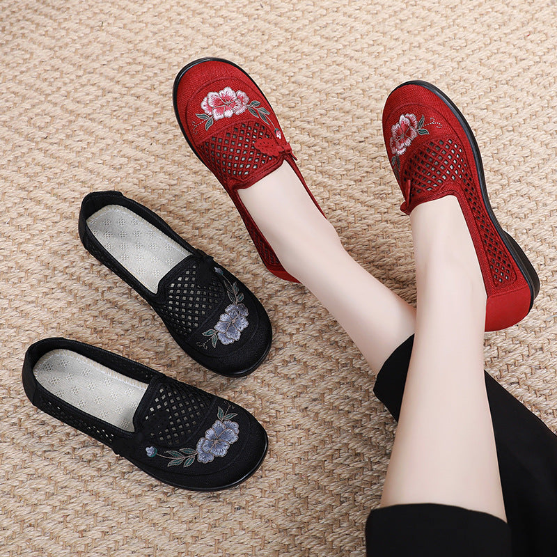 Femme Broderet Slip-On Lærred Lejligheder med Åndbart Design Stilla