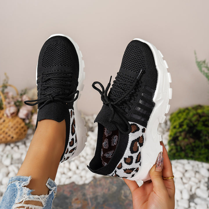 Dame Sporty Sneakers med luftig strik-overflade og moderigtig dyretryk Stilla