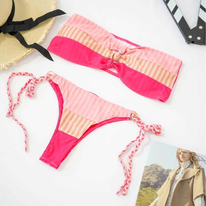 Dame Bandeau-bikini med raffinerede knudedetaljer og legende design Skovae