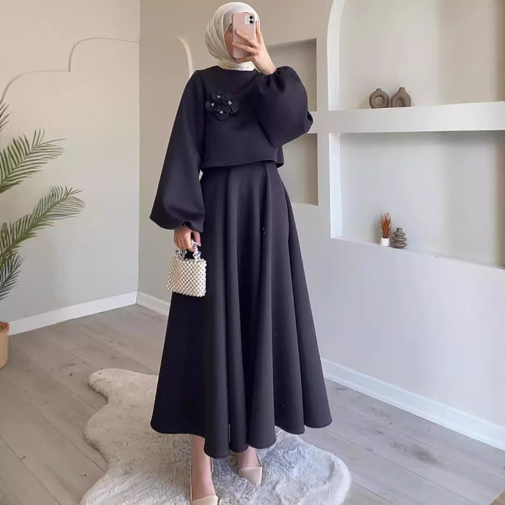 Dame Elegant Maxikjole med puffærmer og floralt detalje Stilla