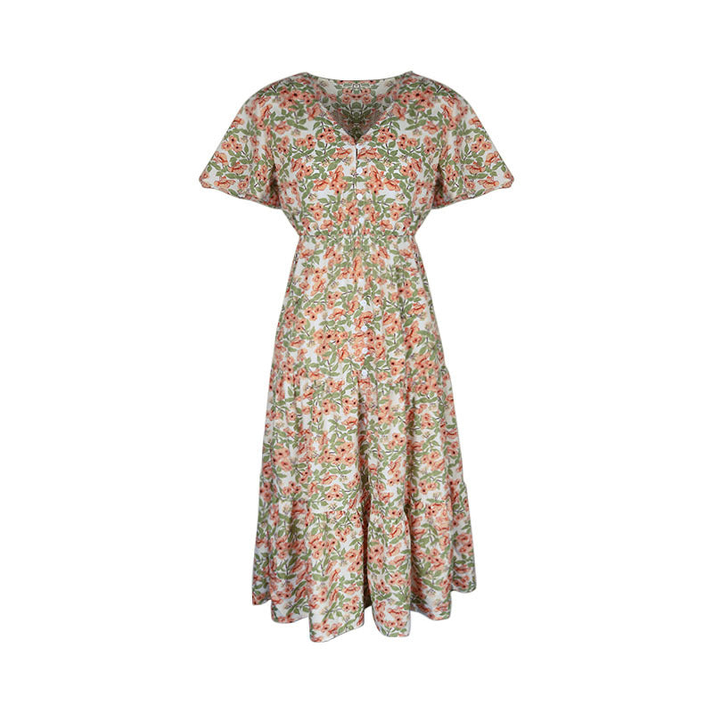 Dame Floral Print Maxi Kjole med Knaplukning og Side Slids Stilla