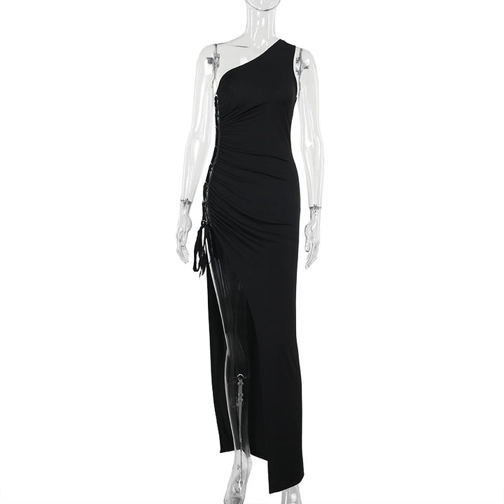 Dame maxikjole med asymmetrisk snit og drapering