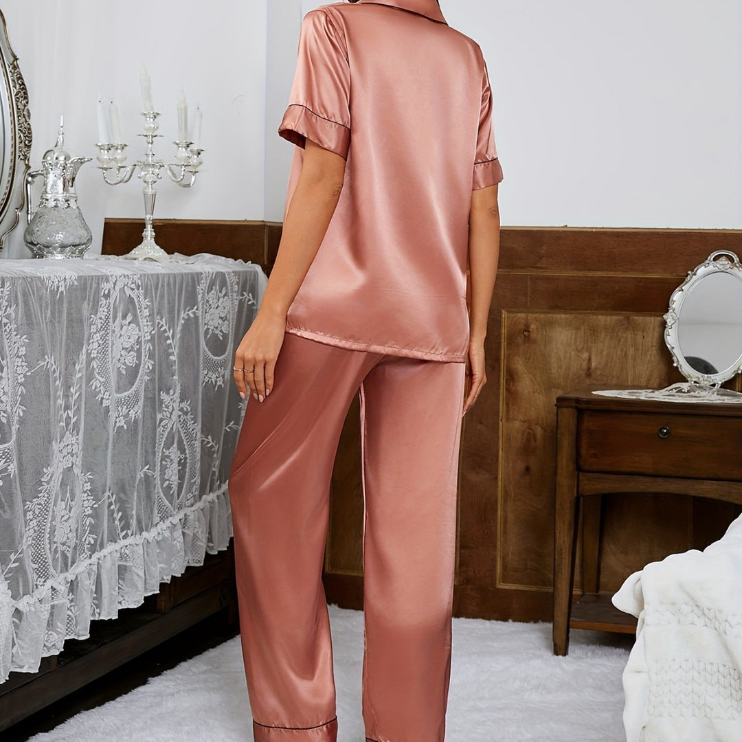 Dame Luksus Satin Pyjamasæt med korte ærmer Stilla