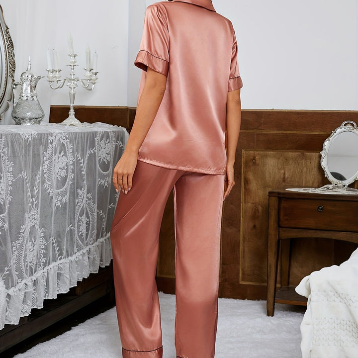 Dame Luksus Satin Pyjamasæt med korte ærmer Stilla