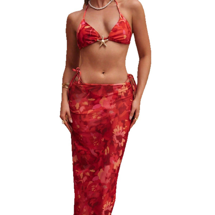 Damebikini med elegant indpakningsnederdel og legende blomsterdesign Stilla