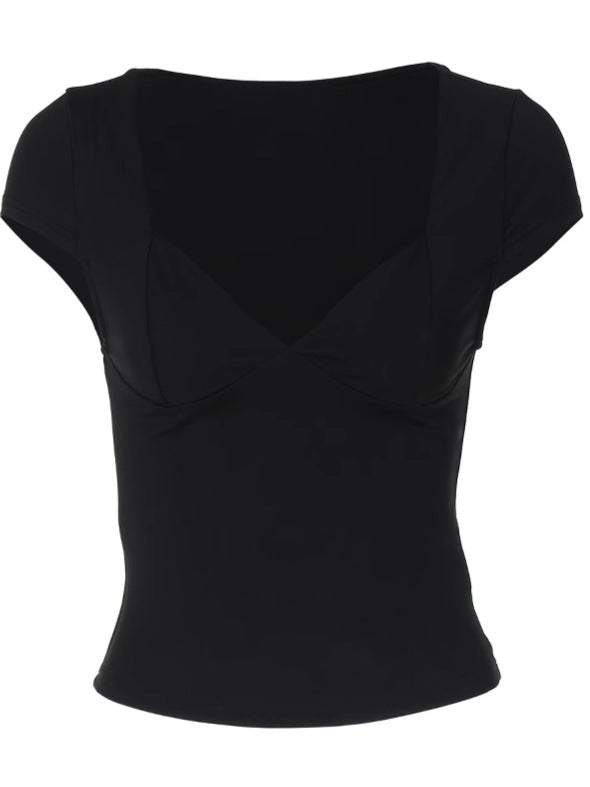 Dame Elegant Korte-ærmet Bluse med dyb U-hals og figurformende Snit Stilla