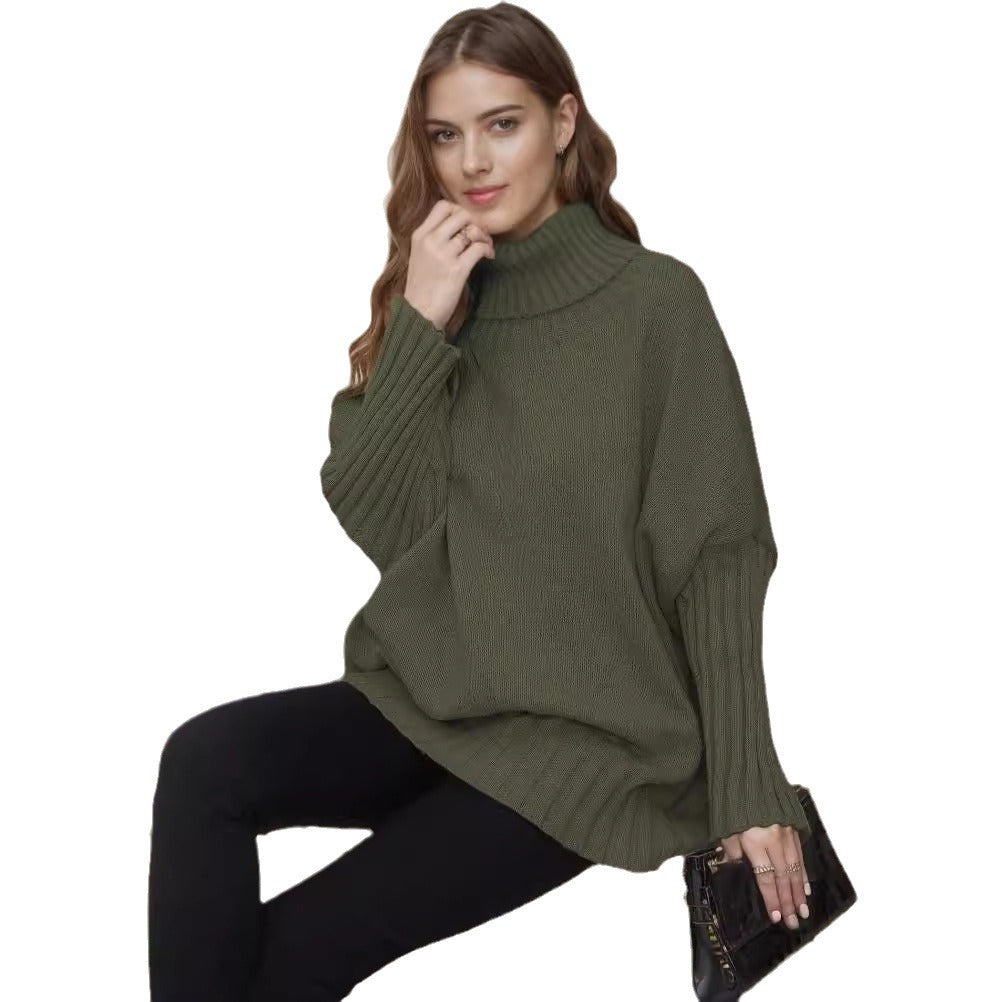 Kvinders Oversized Strik Sweater med Høj Krave og Voluminøse Ærmer Stilla