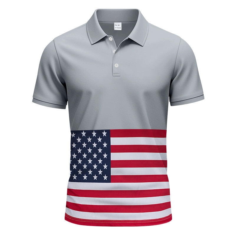 Herrer polo shirt med patriotisk flagmønster og åndbart materiale Stilla