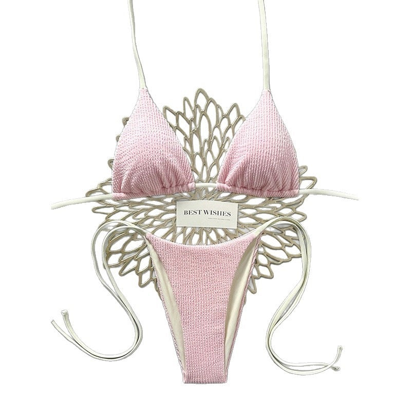 Dame triangle bikini med høj skæring og fint strukturmønster Skovae