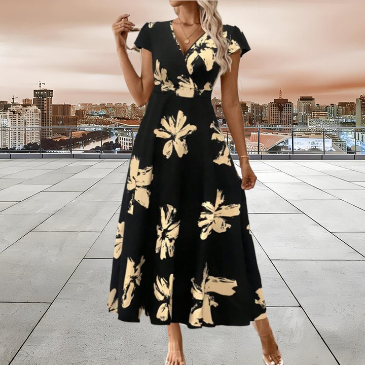 Femme Floral Print Maxi Kjole med Cap-ærmer Stilla