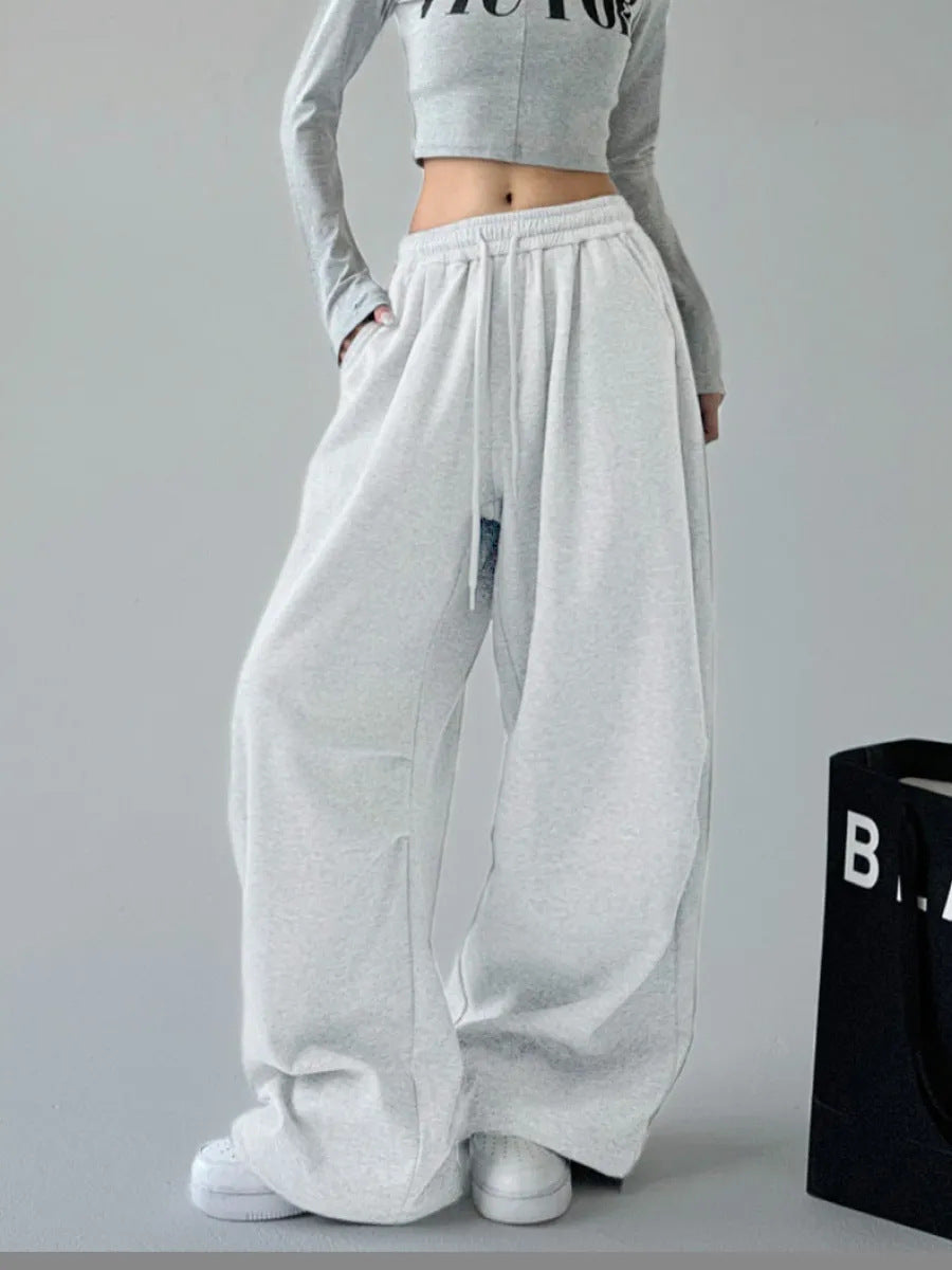 Kvinder Casual Højtaljede Joggingbukser med Bred Ben og Elastisk Talje Skovae