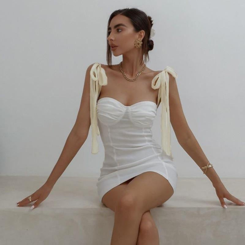 Dame Figurtilpasset Minikjole med stroppeløs Bustier-look og charmerende sløjfer Skovae