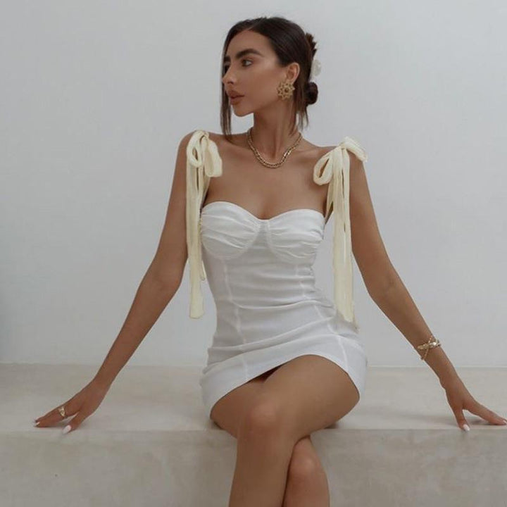 Dame Figurtilpasset Minikjole med stroppeløs Bustier-look og charmerende sløjfer Skovae