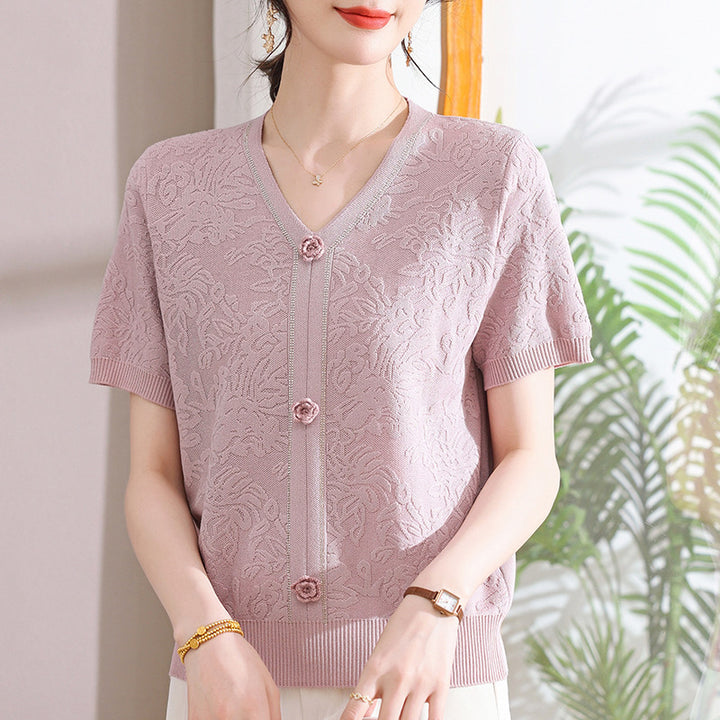 Femme Struktureret Floral Strikcardigan Stilla