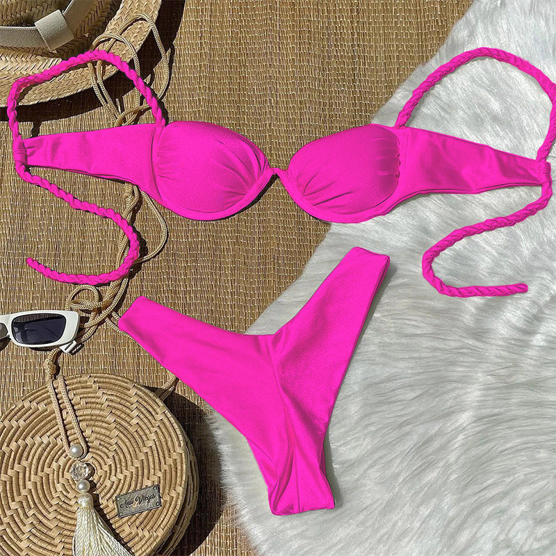 Dame bikini-sæt med elegant push-up top og højt skåret slip Stilla