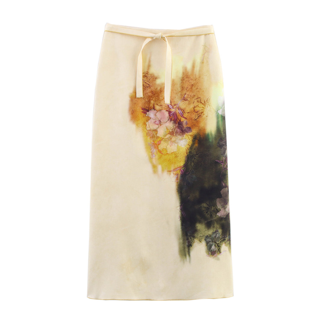 Dame Floral Print Maxi Nederdel med justerbar talje snøre Stilla