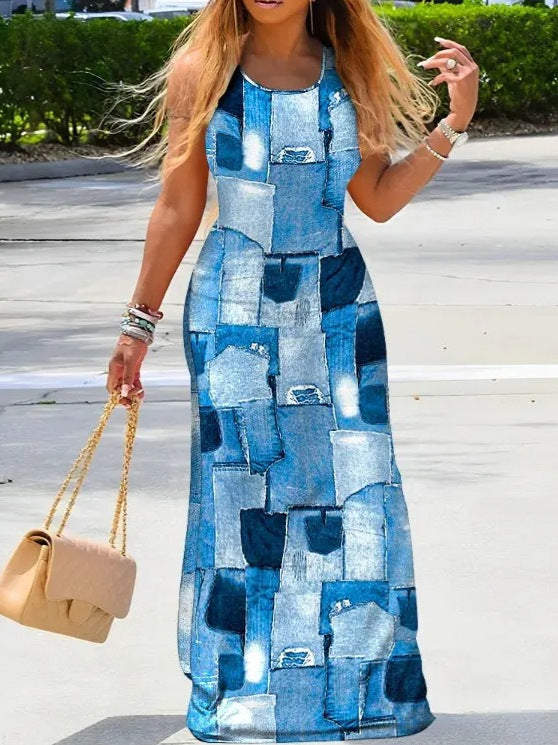 Dame maxikjole med moderne denim-design Stilla