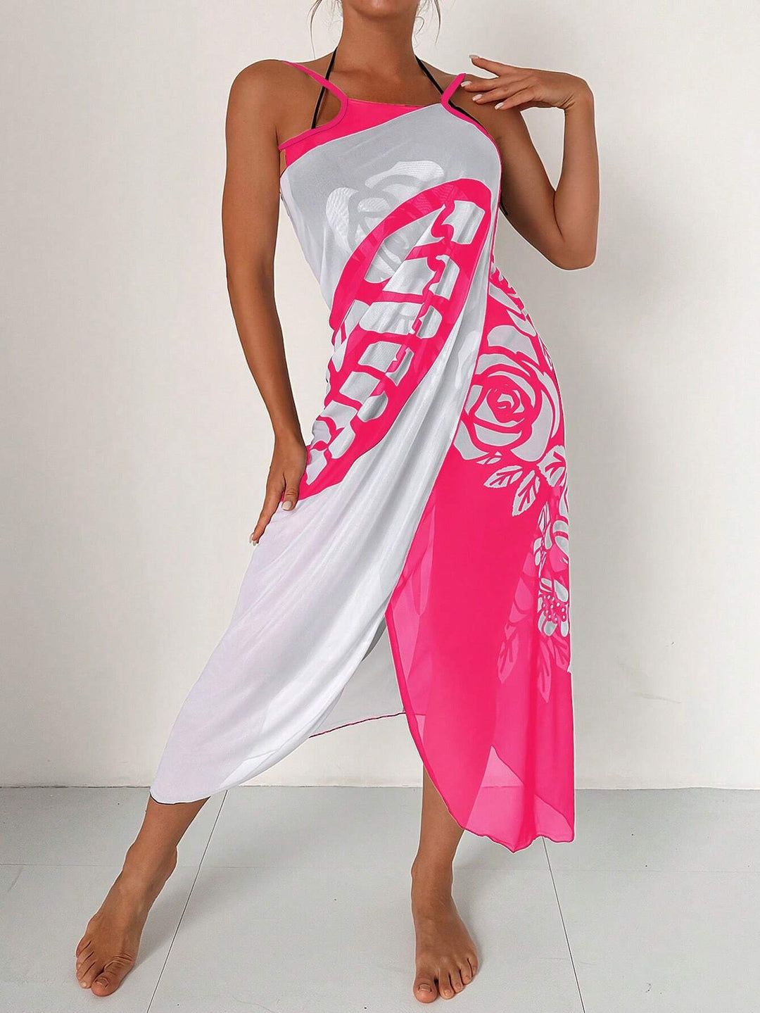 Dame Floral Print Schwimmeddelskjole Stilla