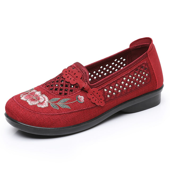 Femme Broderede Slip-On Lærred Flats med Åndbart Design Stilla