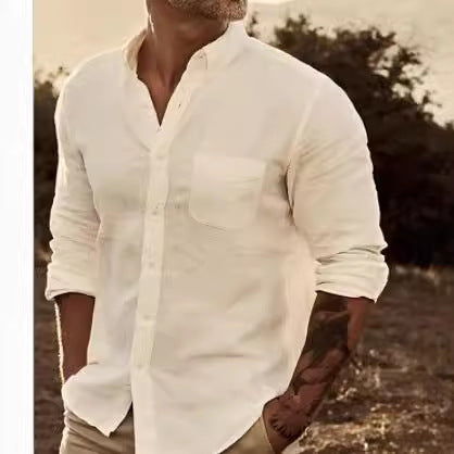 Herrer Elegant Linned skjorte med brystlomme og Slim Fit Stilla