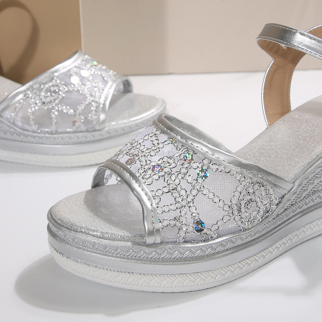 Dame Wedge-sandaler med glitrende spidsmønster og justerbar rem Stilla