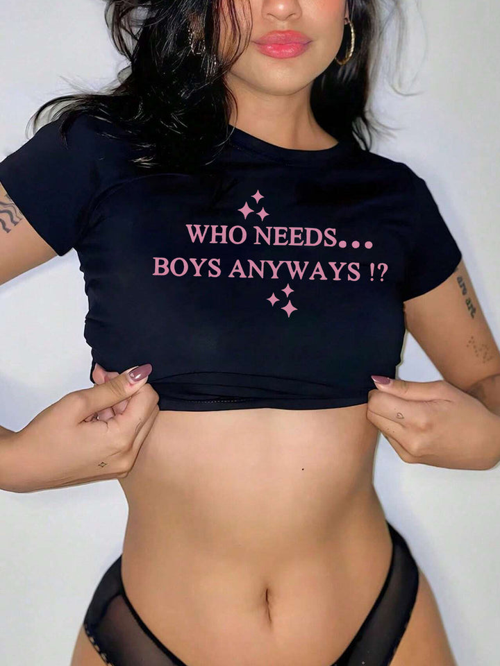 Dame Kortærmet Crop-Shirt med kreativt motiv Skovae