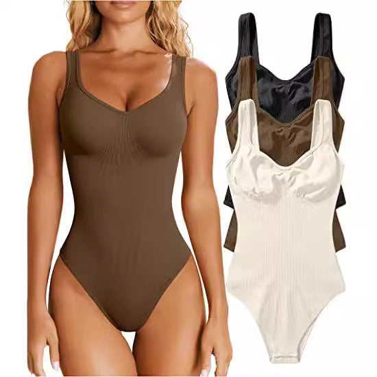 Dame moderigtig bodystocking med V-udskæring og formende materiale Stilla