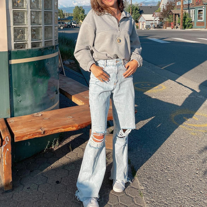 Damer Sporty Sweatshirt med halv lynlås og moderne print Stilla