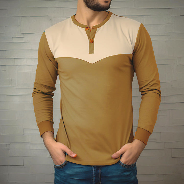 Herrer stilfuld kontrastpanel langærmet henley-shirt Stilla