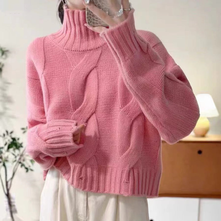 Kvinders strikkede sweater med høj krave og snor mønster Stilla