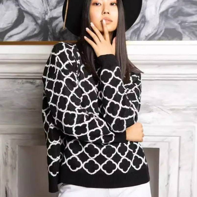 Dame afslappet sweater med stilfuld mønsterblanding og ribbed manchetter Stilla