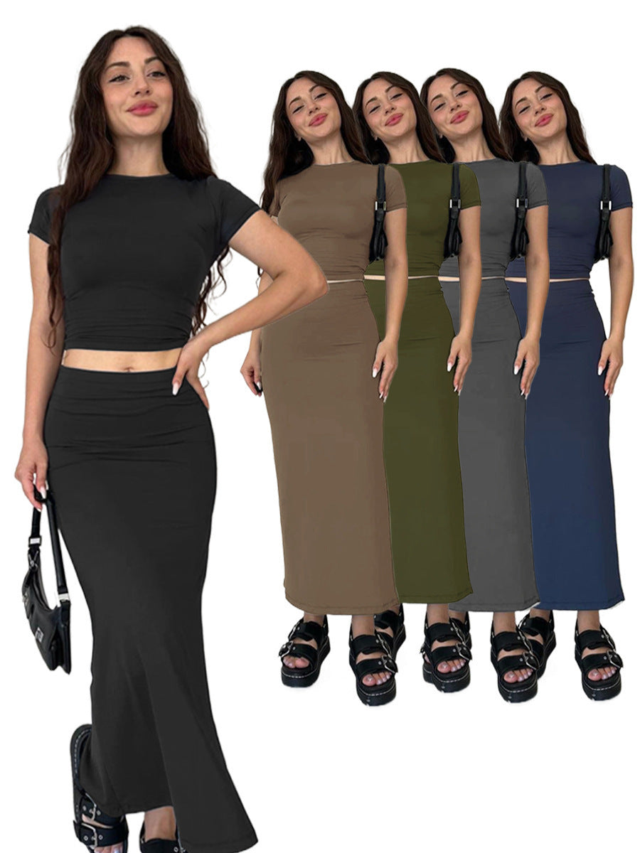 Dame to-delt sæt med crop-top og figursyet nederdel Stilla