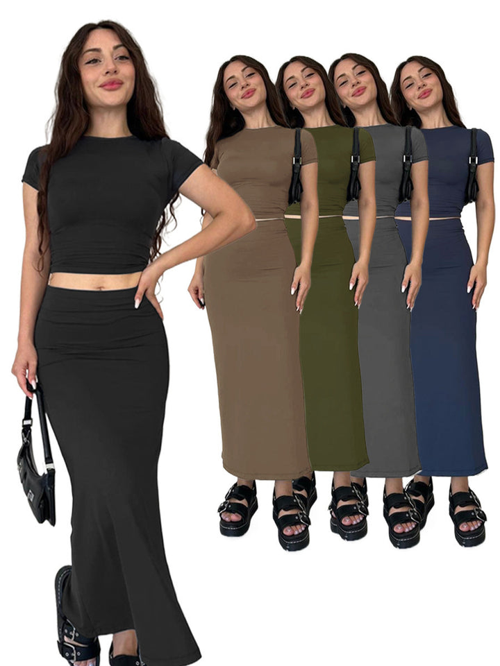 Dame to-delt sæt med crop-top og figursyet nederdel Stilla