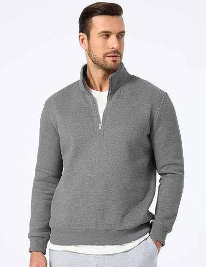 Herresweater med halv lynlås og moderne snit Skovae