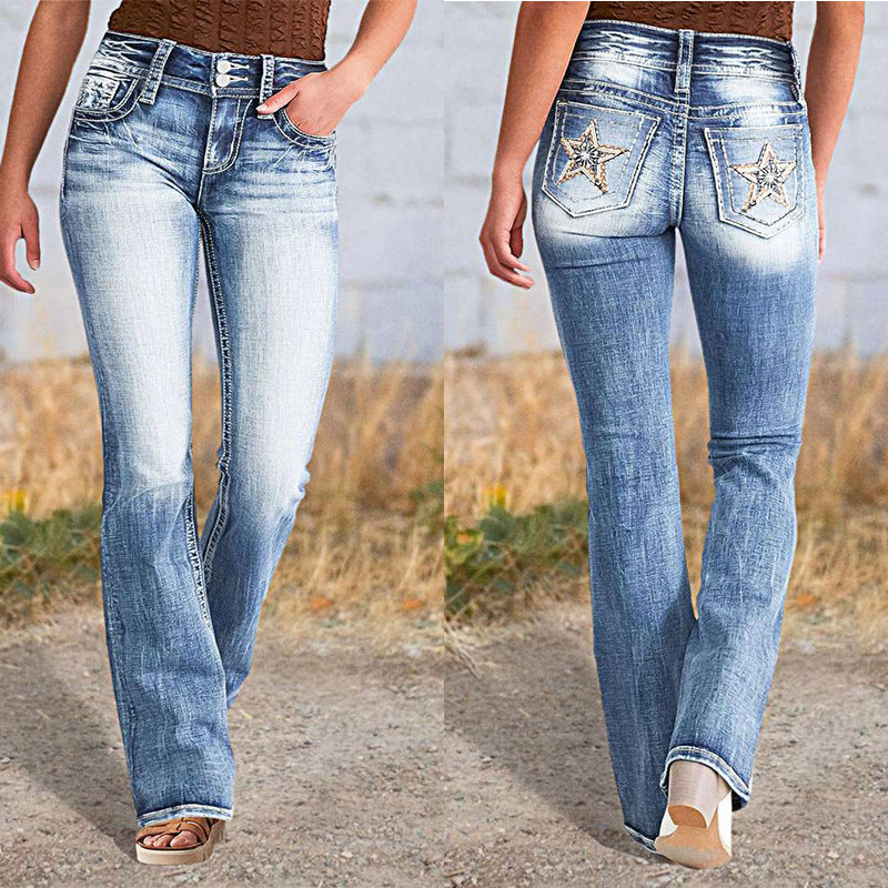 Dame Bootcut Jeans med fleksibelt strækstof og høj komfortlinning Stilla