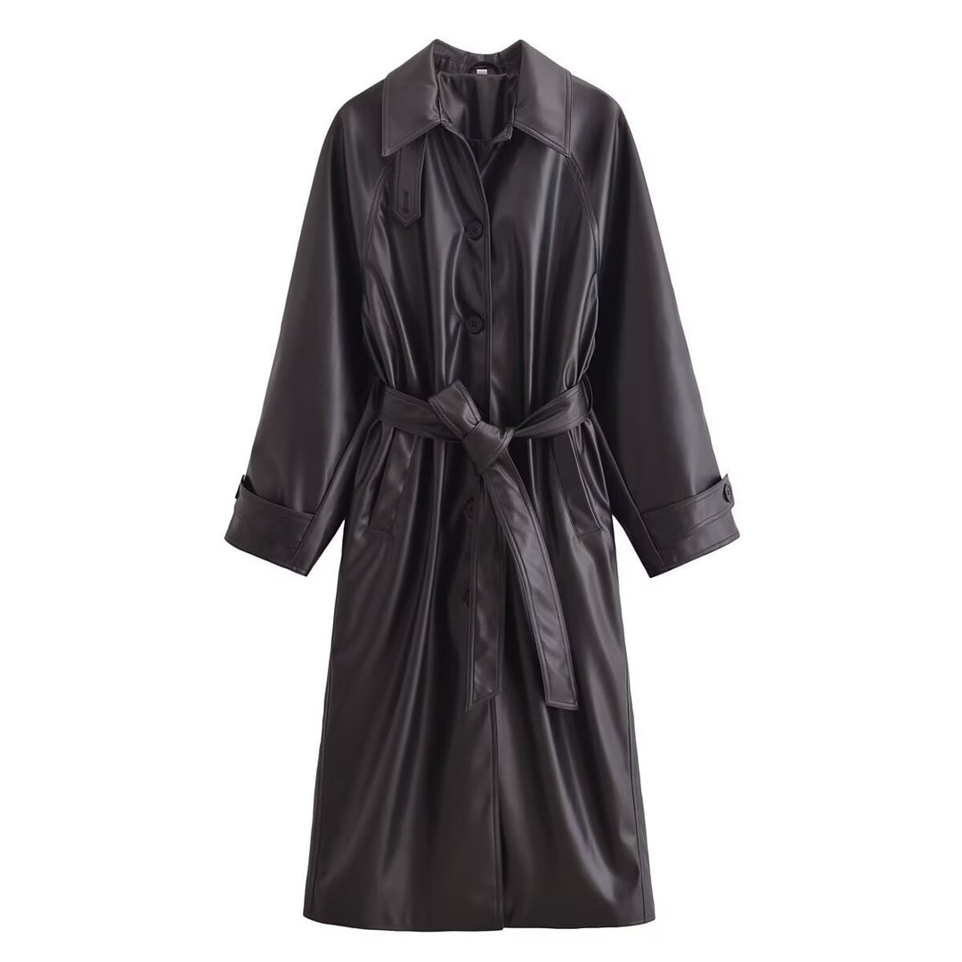 Femme Stilfuld lang trenchcoat med figursyet bælte Stilla
