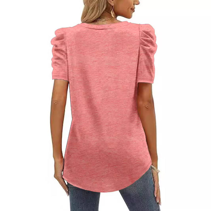 Dame trendy V-hals T-shirt med puffærmer Stilla