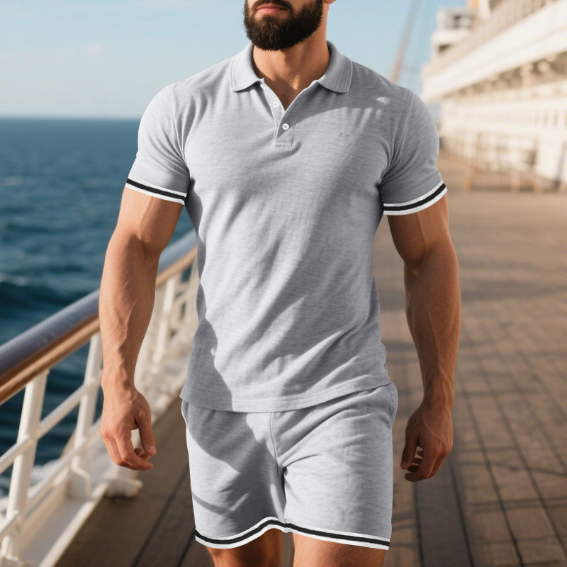 Herrer polo T-shirt og shorts sæt med kontrasterende detaljer Stilla